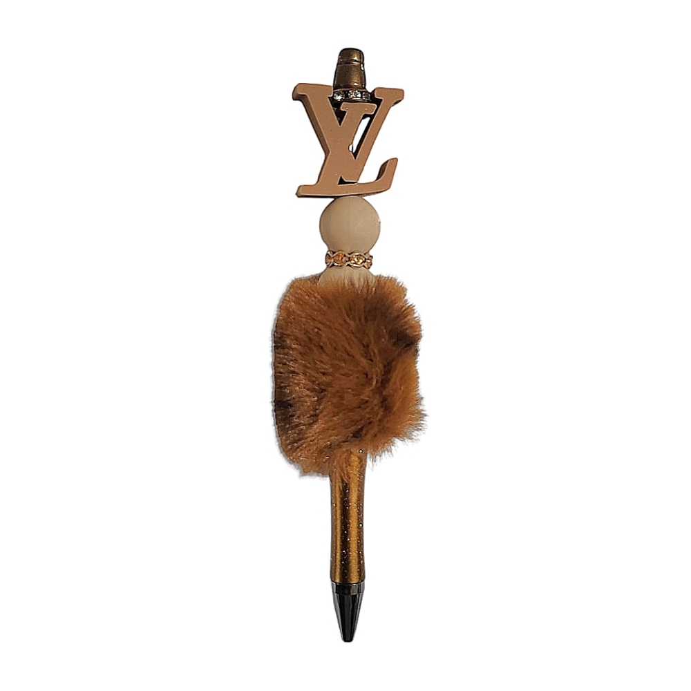 Fancy Fashion Bling Fur Beaded Ballpoint Twist Pen Focal Bead Brown